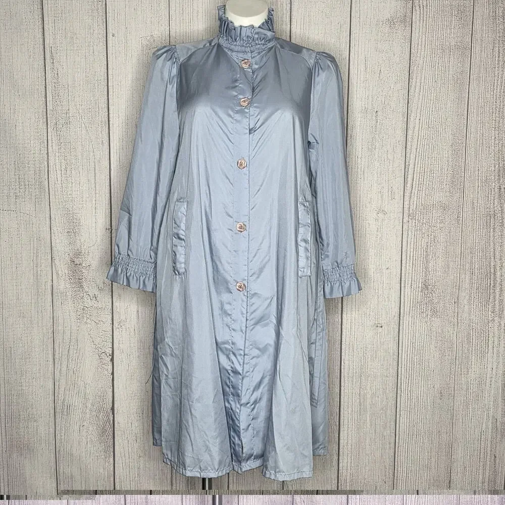 Vintage Prairie Trench Coat High Neck Belted Edwardian Style, size L / XL